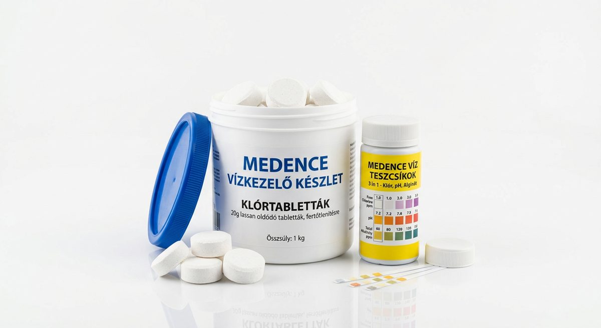 Medence vízkezelő készlet – klórtabletták és tesztcsíkok